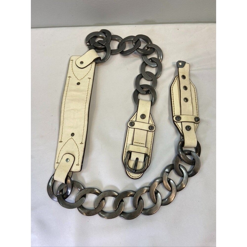 JUICY COUTURE WOMENS WHITE CHAIN LEATHER BELT SIZE M / L 37 INCHES VINTAGE